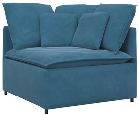 Sofá modular com pufes e almofadas veludo azul