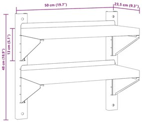Estante parede 2 prateleiras 50x23,5x48 cm aço inoxidável prata