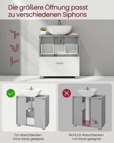Móvel casa de banho de lavatório (NÃO INCLUIDO) 30 x 60 x 63,8 cm com 2 gavetas grandes Coleção CUSTOS Cinza e branco