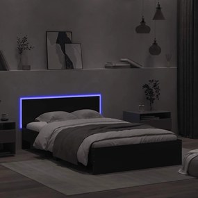 Estrutura de cama com cabeceira e luzes LED 120x190 cm preto