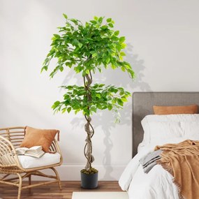 Planta artificial de 150 cm com vaso 882 folhas Tronco realista Vaso realista Interior Exterior Verde