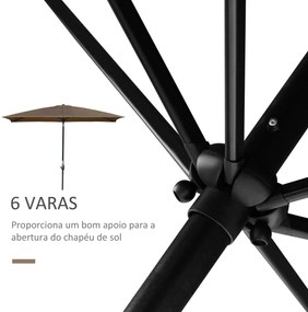 Outsunny Chapéu de Sol de Jardim 200x300x248 cm Proteção UV50+ Chapéu de Sol de Alumínio Inclinável com Teto de Ventilação e Manivela para Terraço Varanda Exterior Café