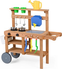 Cozinha de crianças Exterior Infantil, 91 x 32 x 81 cm, Design 2 em 1, Natural