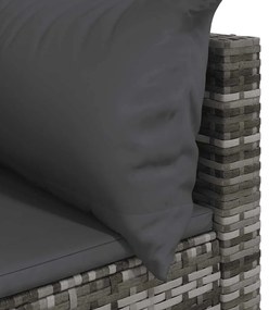 3 pcs conjunto lounge de jardim c/ almofadões vime PE cinzento