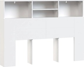 Cabeceira de Cama 140 cm com Arrumação e 4 Compartimentos Abertos para Quarto Branca