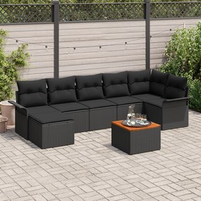 Conjunto de Sofá de Jardim vidaXL com 8 Peças e Almofadas Preto Rattan