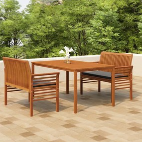 vidaXL 3 pcs conjunto de jantar exterior c/ almofadões acácia maciça