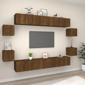 vidaXL Conjunto móveis de TV 8pcs madeira processada carvalho castanho