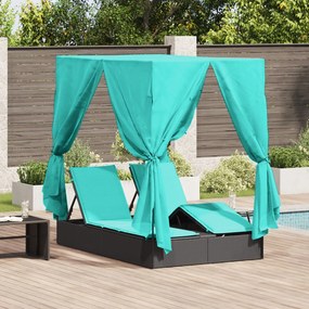 Double Sun Lounger Conjunto de 2 Preto e Turquesa