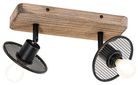 Candeeiro de teto industrial preto com madeira 2 luzes - Jasmine