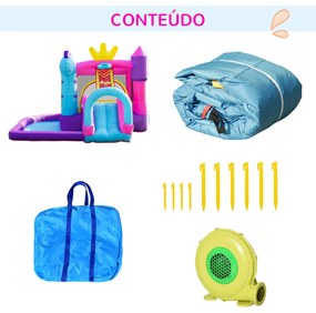 Outsunny Castelo Insuflável com Escorrega Trampolim Piscina e Cesta de para Crianças acima de 3 Anos Inclui Inflador e Bolsa de Transporte para Interior e Exterior 300x270x200cm Multicor