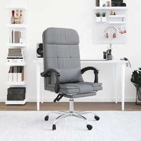 vidaXL Cadeira massagens escritório reclinável tecido cinzento-claro