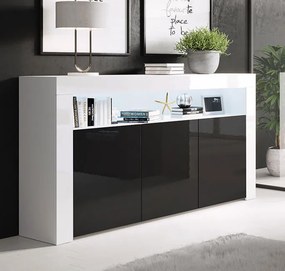 Aparador 'Alays' com Luzes LED - Branco e Preto Mate - 155x91,5x37 cm