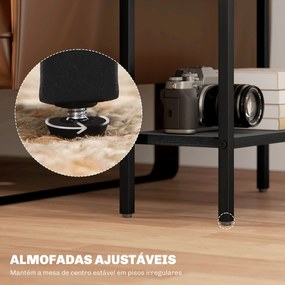 Mesa Auxiliar Estreita de 3 Níveis Mesinha Auxiliar Industrial com Prateleiras Abertas e Estrutura de Aço  43x18x62,5 cm Preto