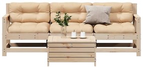 4 pcs conjunto lounge de jardim c/ almofadões pinho maciço