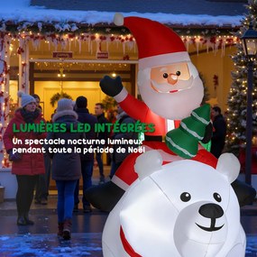 Pai Natal Insuflável Montado num Urso Polar, 180 x 100 x 200 cm, 5 Luzes LED, Branco