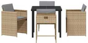Conjunto de Jantar de Jardim de 5 Peças com Almofadas em Rattan Sintét