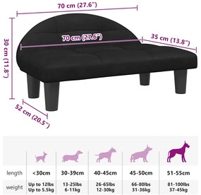 Cama para cães 70x52x30 cm veludo preto