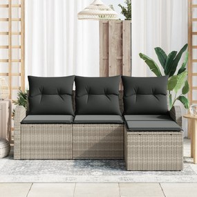 Conjunto de Sofá de 4 Peças de Jardim com Almofadas Cinza Claro Rattan