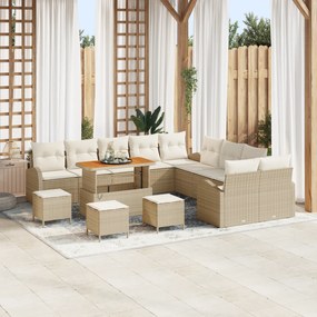 Conjunto de Sofá de Jardim VidaXL com 14 Peças e Almofadas Bege Vime Acácia
