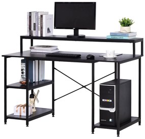 Mesa para Computador com Prateleiras Pés Ajustáveis ​​Moldura de Metal 140x60x93 cm