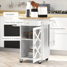 Carrinho de cozinha com Rodas 63 C x 45 P x 86 A cm gaveta, armário, toalheiro - branco