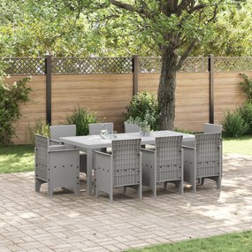 vidaXL Conjunto de Jantar de 9 Peças com Almofadas Cinza Claro Rattan Sintético