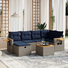 vidaXL 7 pcs conjunto sofás p/ jardim c/ almofadões vime PE cinzento