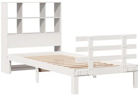 Cama com estante sem colchão 90x200 cm pinho maciço branco