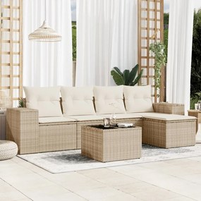 vidaXL 6 pcs conjunto de sofás p/ jardim com almofadões vime PE bege