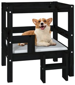 vidaXL Cama para cães 55,5x53,5x60 cm madeira de pinho maciça preto