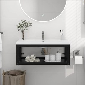vidaXL Estrutura de parede p/ lavatório ferro 79x38x31 cm preto