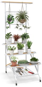 Suporte para plantas pequeno com tampo de cerâmica resistente às intempéries - Preto e Azul Fumaça