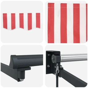 Toldo Retrátil Manual Listrado Vermelho e Branco 300 x 250 cm