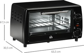 Mini Forno Elétrico 10 Litros 750W com Temperatura até 230°C Temporizador 60 Minutos Bandeja e Grade 36,5x26x22cm Preto