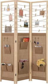 Painél divisório interior com 8 bolsos, 4 ganchos, cordas de juta e 20 clipes de bambu, 120 x 170 cm