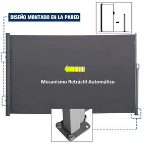 Outsunny Toldo Lateral Retrátil para Terraço Pátio ou Jardim Toldo de Privacidade para Exterior Dobrável 300x160cm Cinza