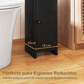 Armário de casa de banho  20 x 18 x 80 cm pequeno com porta e prateleiras ajustáveis para casa de banho 20 x 18 x 80 cm Preto
