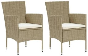 3 pcs conjunto jantar p/ jardim c/ almofadões vime PE bege