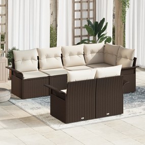 Conjunto de Sofá de Jardim vidaXL 7 Peças com Almofadas Castanho Vime,