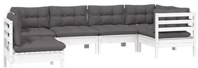 6 pcs conjunto lounge de jardim c/ almofadões pinho branco
