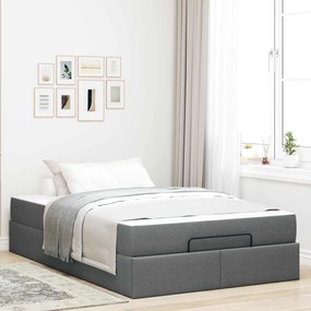 vidaXL Estrutura de cama com colchão 2 pcs Cinza Escuro tecido