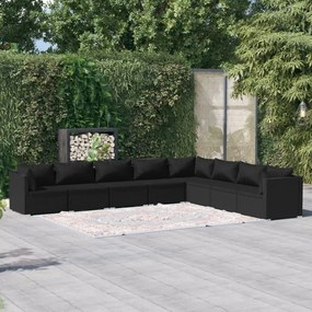 vidaXL 8 pcs conjunto lounge de jardim c/ almofadões vime PE preto
