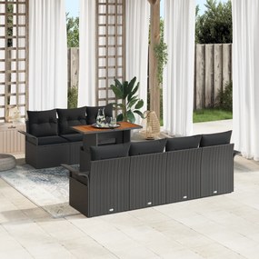 Conjunto de Sofá de Jardim de 8 Peças vidaXL com Almofadas Preto Ratta