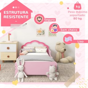 Cama para Crianças 70x140 cm (SEM COLCHÃO) com Barreira Antiqueda e Estrado Cama Infantil com Cabeceira em Forma de Nuvem Rosa