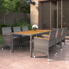 vidaXL 7 pcs conjunto de jantar p/ jardim vime PE cinzento