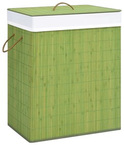 vidaXL Cesto para roupa suja c/ 2 secções 100 L bambu verde