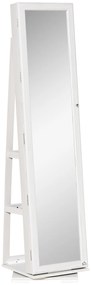 HOMCOM Joalheiro de Pé Armário para Jóias 360° com Fechadura e Espelho Incorporado Carga Máxima 20 kg 38x38x160 cm Branco