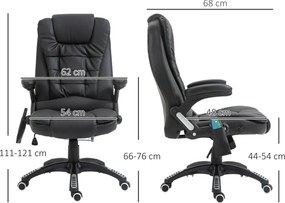 Cadeira de escritório com massagem e aquecimento elétrico, cadeira de escritório ergonómica com revestimento sintético preto