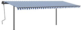 Toldo retrátil automático com postes 6x3,5 m azul e branco
